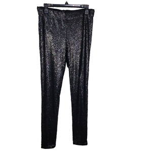 May & July Women Pant Leggings Medium Black Sequins Skinny Stretch Lined Shimmer